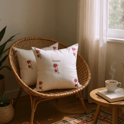 Lotus Handblock Cotton Cushion Covers with Zipper - Set of 4 – Covers & Inserts on Brown Living™. SKU: CUSBLOCKLOTUS4. Img 9.