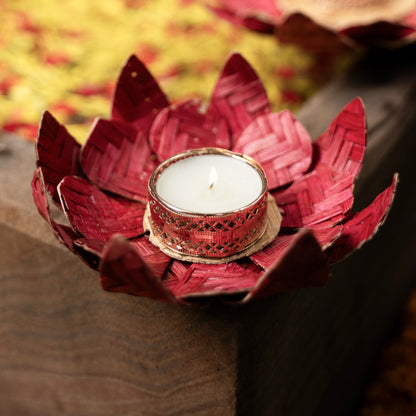 Lotus Handcrafted Bamboo Tea Light Holder – Home Decor on Brown Living™. SKU: OBCH - 728. Img 1.
