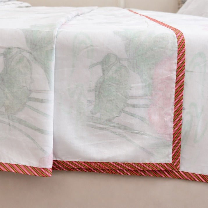 Lotus Print Cotton Dohar | Soft Summer Blanket – Bedding on Brown Living™. SKU: EE-LD-DD. Img 4.