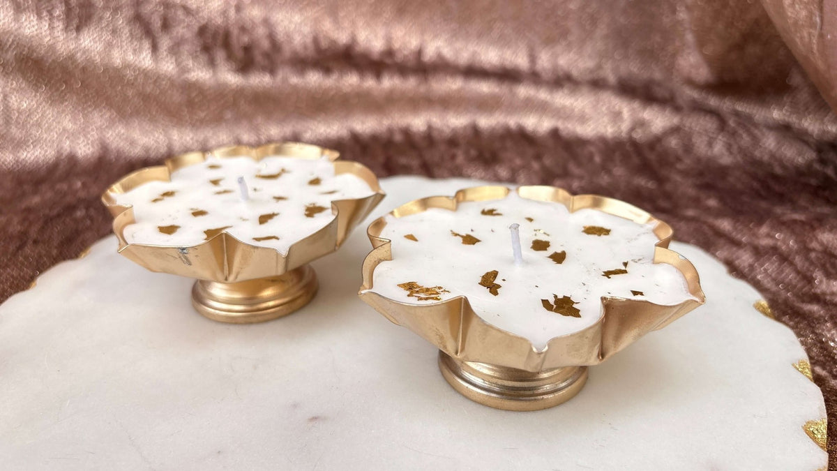 Lotus Urli Candle Set of 2 with Stand | Festive Home Decor – Candles & Fragrances on Brown Living™. SKU: LUSH_0064. Img 1.
