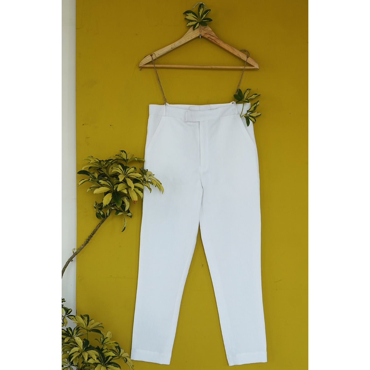 Luca Slim Fit Linen Trousers for Men | Basic Smart Casual Pants – Mens Trousers on Brown Living™. SKU: SG0100XSn. Img 2.