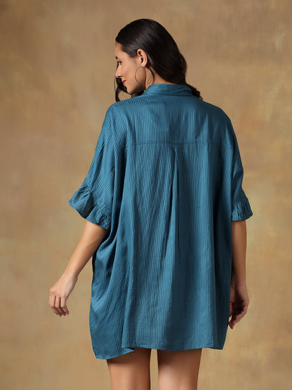 Lucknowi Chikankari Oversize Shirt | Hand Embroidered Cotton Shirt – Womens Shirt on Brown Living™. SKU: IHTCOS02ST. Img 9.