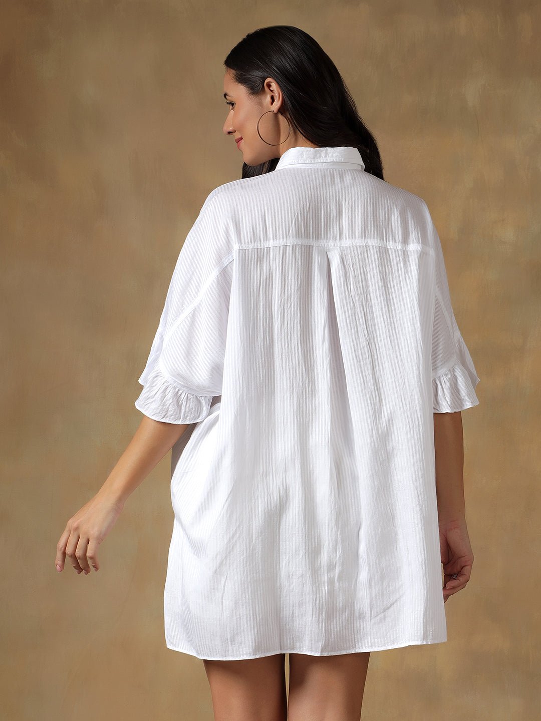 Lucknowi Chikankari Oversize Shirt | Hand Embroidered Cotton Shirt – Womens Shirt on Brown Living™. SKU: IHTCOS02ST. Img 15.