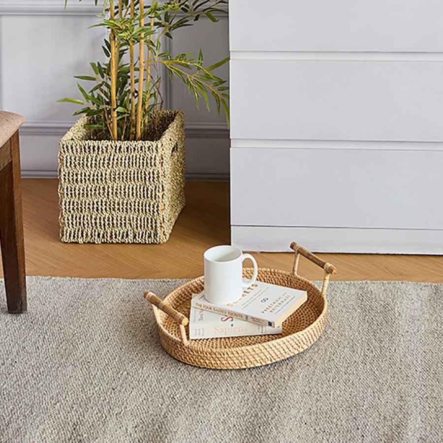 Lusaka Rattan Tray – Handmade Natural Serving & Decor Tray – Home Decor on Brown Living™. SKU: LusakaTray. Img 4.