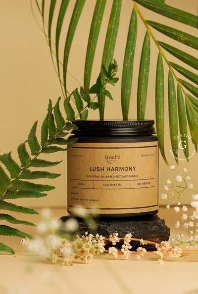 Lush Harmony Essential Oil Soy Wax Scented Candle – Candles & Fragrances on Brown Living™. SKU: CNDLH001. Img 1.