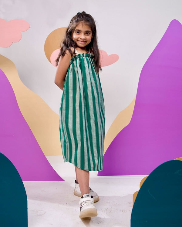 Lush Striped Tie- Up Maxi Dress | Verified Sustainable Kids Frocks & Dresses on Brown Living™