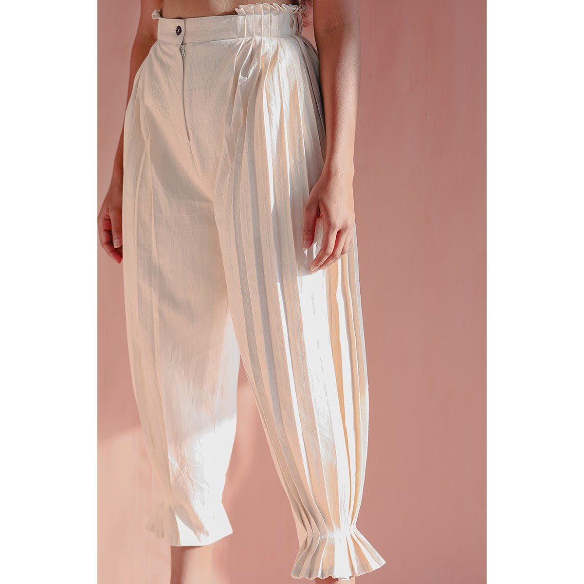 Maave Kora Khadi Pants for Women | Handwoven Cotton Straight Fit Pants – Womens Pants on Brown Living™. SKU: DL0138XSn. Img 2.