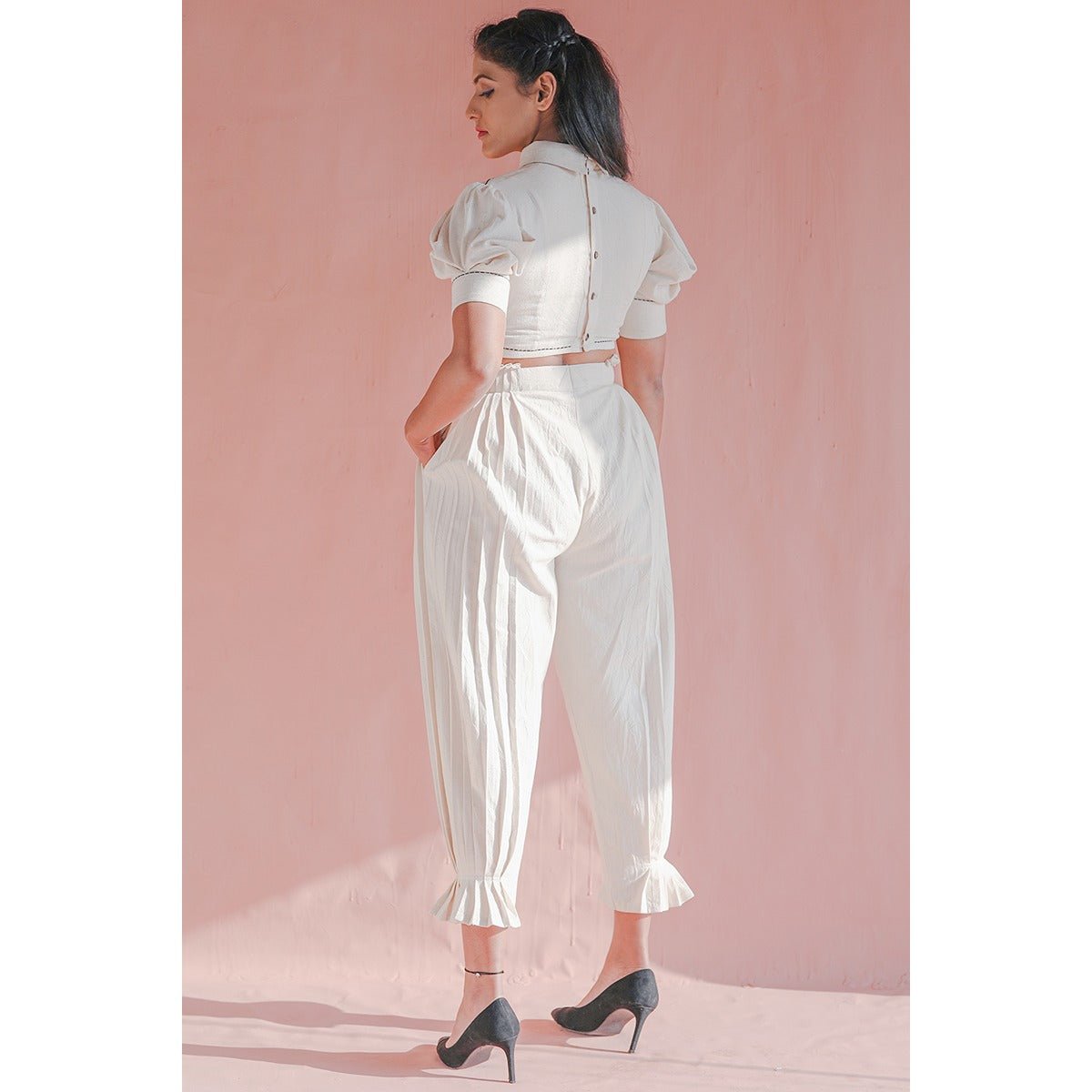 Maave Kora Khadi Pants for Women | Handwoven Cotton Straight Fit Pants – Womens Pants on Brown Living™. SKU: DL0138XSn. Img 5.