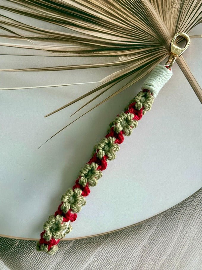 Macramé Flower Wristlet Keychain Handmade Wrist Strap Keychain – Gift on Brown Living™. SKU: FW009. Img 11.