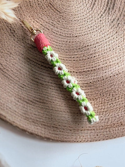 Macramé Flower Wristlet Keychain Handmade Wrist Strap Keychain – Gift on Brown Living™. SKU: FW009. Img 12.