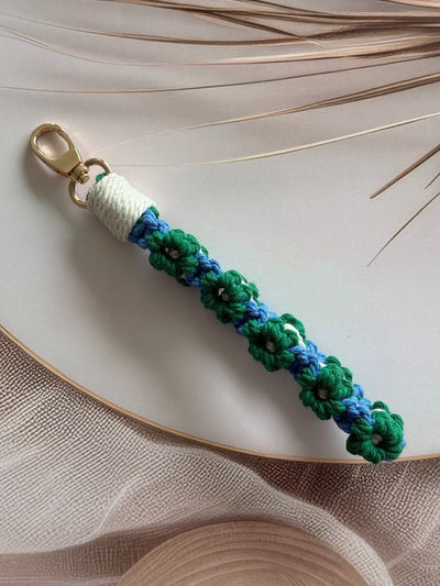Macramé Flower Wristlet Keychain Handmade Wrist Strap Keychain – Gift on Brown Living™. SKU: FW009. Img 9.