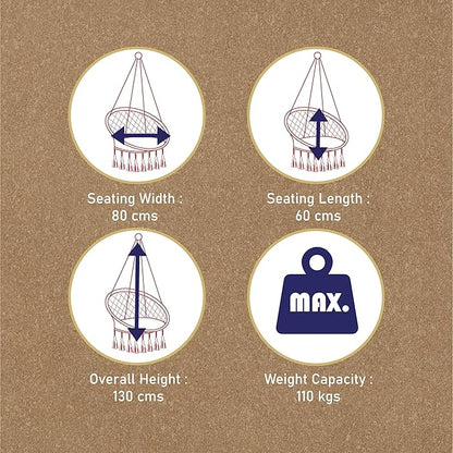 Macrame Hammock Swing Jhula for Adults & Kids | Hanging Chair – Home Decor on Brown Living™. SKU: MAC-S-Natural. Img 4.