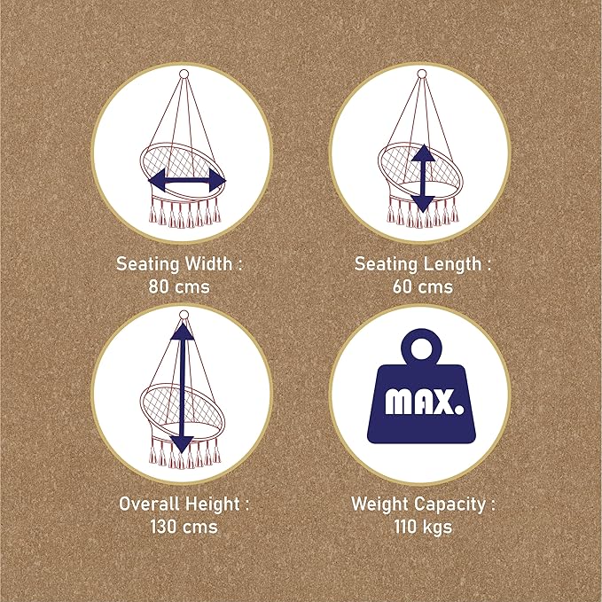 Macrame Hammock Swing Jhula for Adults & Kids | Hanging Chair – Home Decor on Brown Living™. SKU: MAC-S-Natural. Img 4.