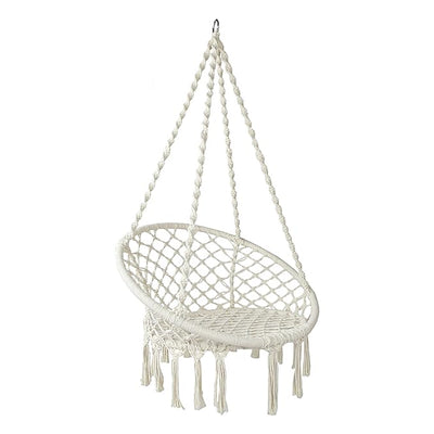 Macrame Hammock Swing Jhula for Adults & Kids | Hanging Chair – Home Decor on Brown Living™. SKU: MAC-S-Natural. Img 1.