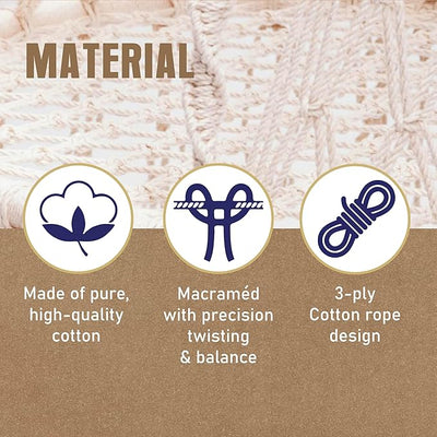 Macrame Hammock Swing Jhula for Adults & Kids | Hanging Chair – Home Decor on Brown Living™. SKU: MAC-S-Natural. Img 3.