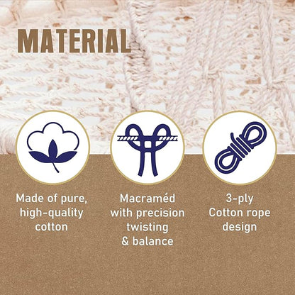 Macrame Hammock Swing Jhula for Adults & Kids | Hanging Chair – Home Decor on Brown Living™. SKU: MAC-S-Natural. Img 3.