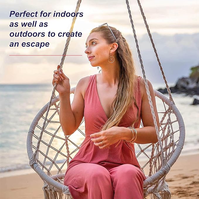 Macrame Hammock Swing Jhula for Adults & Kids | Hanging Chair – Home Decor on Brown Living™. SKU: MAC-S-Natural. Img 7.