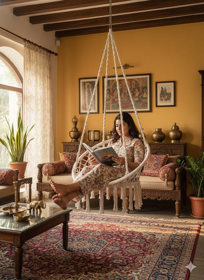 Macrame Hammock Swing Jhula for Adults & Kids | Hanging Chair – Home Decor on Brown Living™. SKU: MAC-S-Natural. Img 6.