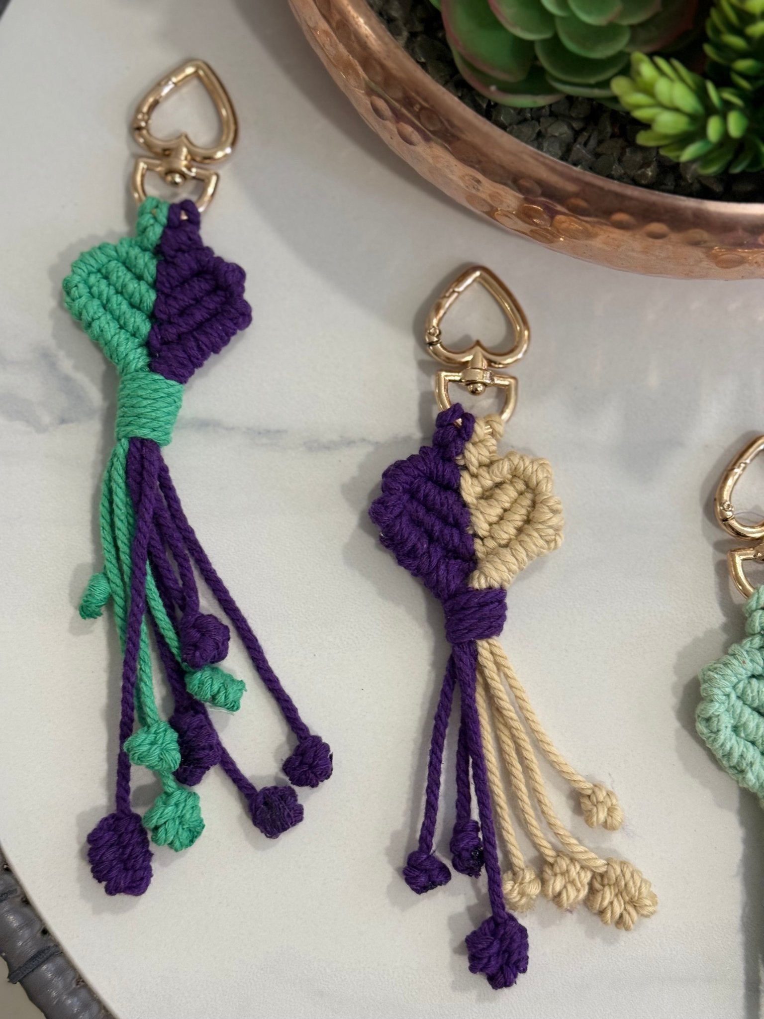 Macrame Heart Keychain Handmade Boho Keychain Charm – Gift on Brown Living™. SKU: HK006. Img 7.