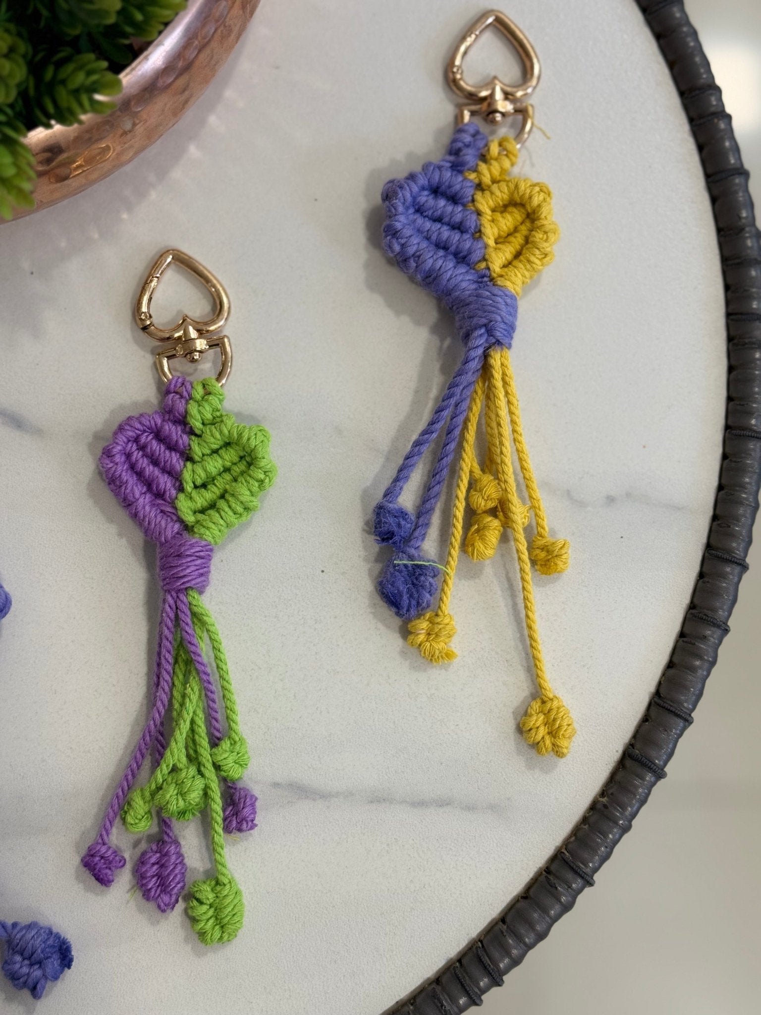 Macrame Heart Keychain Handmade Boho Keychain Charm – Gift on Brown Living™. SKU: HK006. Img 6.