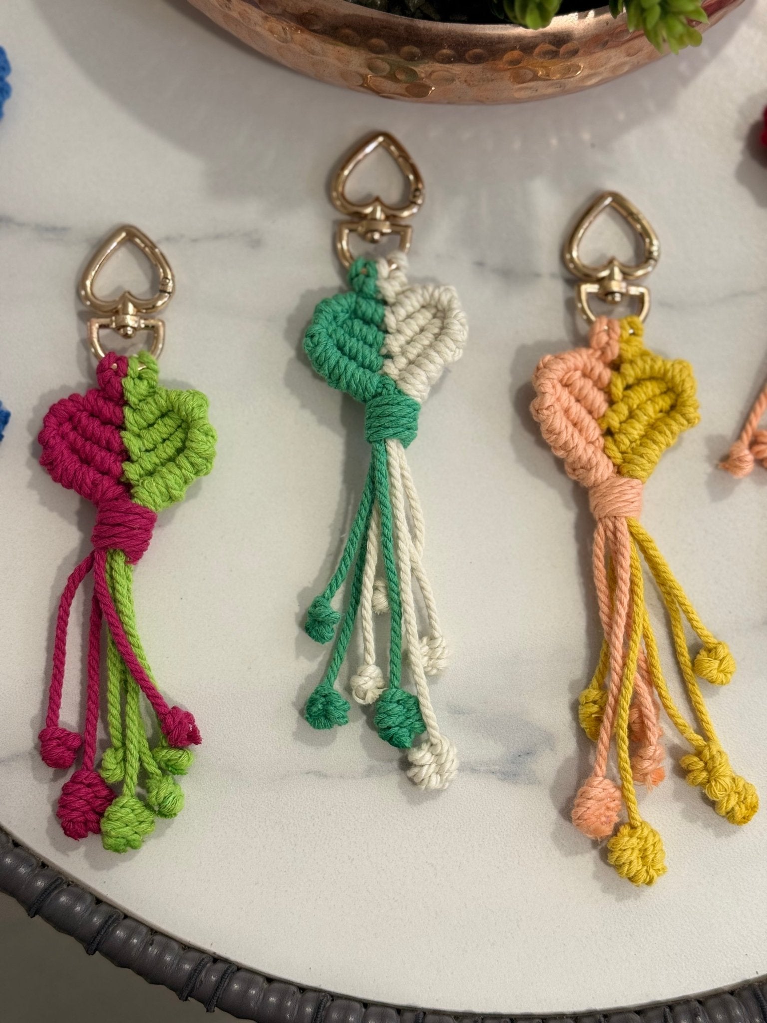 Macrame Heart Keychain Handmade Boho Keychain Charm – Gift on Brown Living™. SKU: HK006. Img 2.