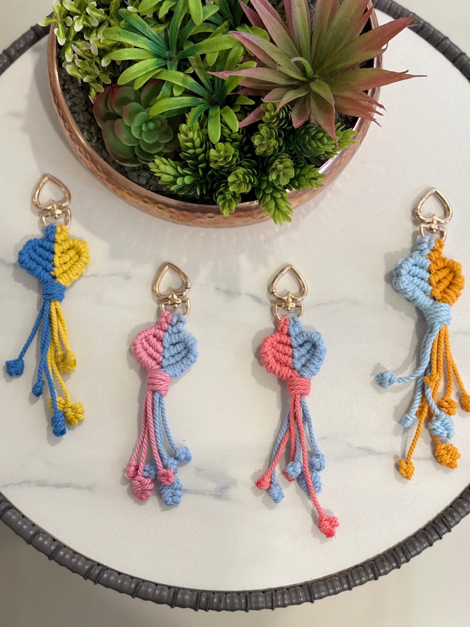 Macrame Heart Keychain Handmade Boho Keychain Charm – Gift on Brown Living™. SKU: HK006. Img 3.