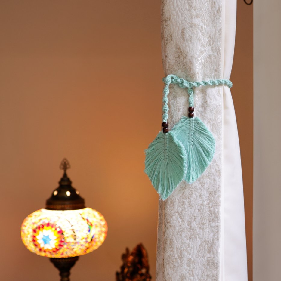 Macrame Leaf Curtain Ties – Curtain Holdbacks & Tassels on Brown Living™. SKU: SAR148N. Img 12.
