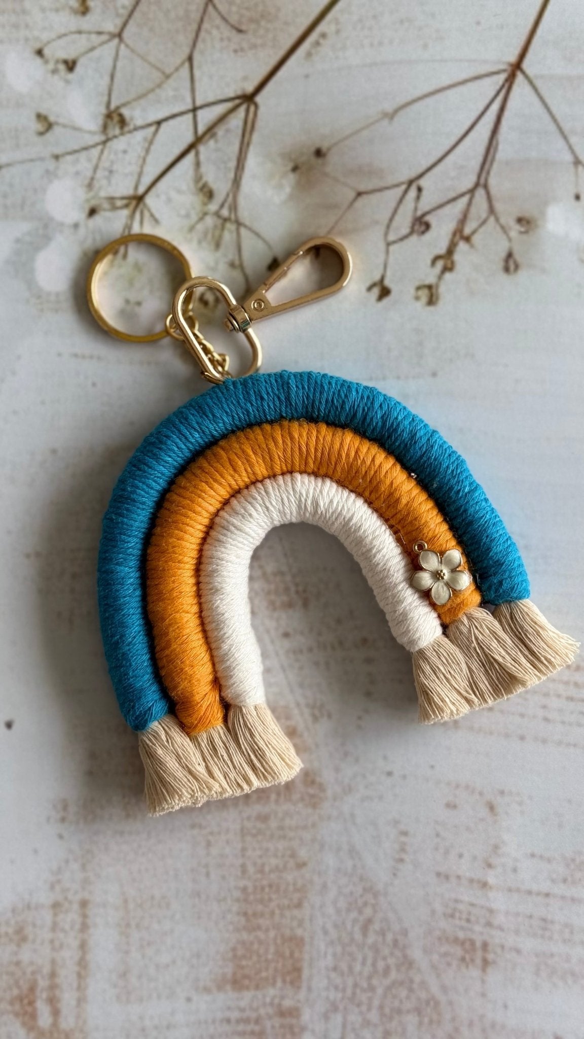 Macrame Rainbow Charm Keychain Handmade Boho Keychain – Gift on Brown Living™. SKU: RBWCK007. Img 13.