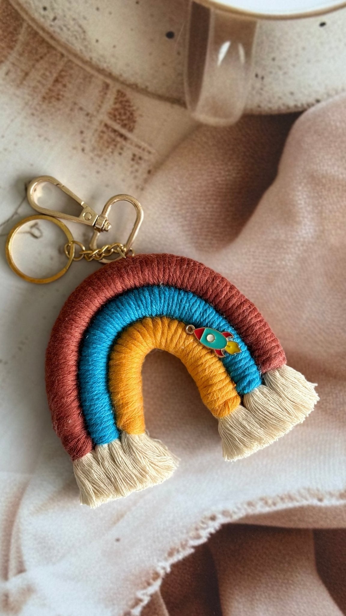 Macrame Rainbow Charm Keychain Handmade Boho Keychain – Gift on Brown Living™. SKU: RBWCK007. Img 7.