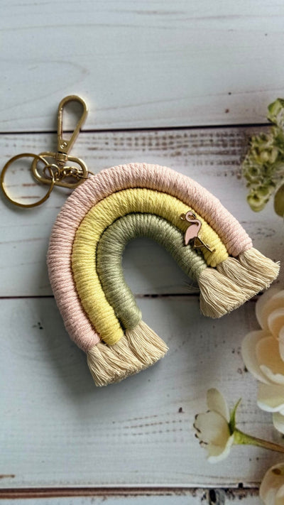 Macrame Rainbow Charm Keychain Handmade Boho Keychain – Gift on Brown Living™. SKU: RBWCK007. Img 11.