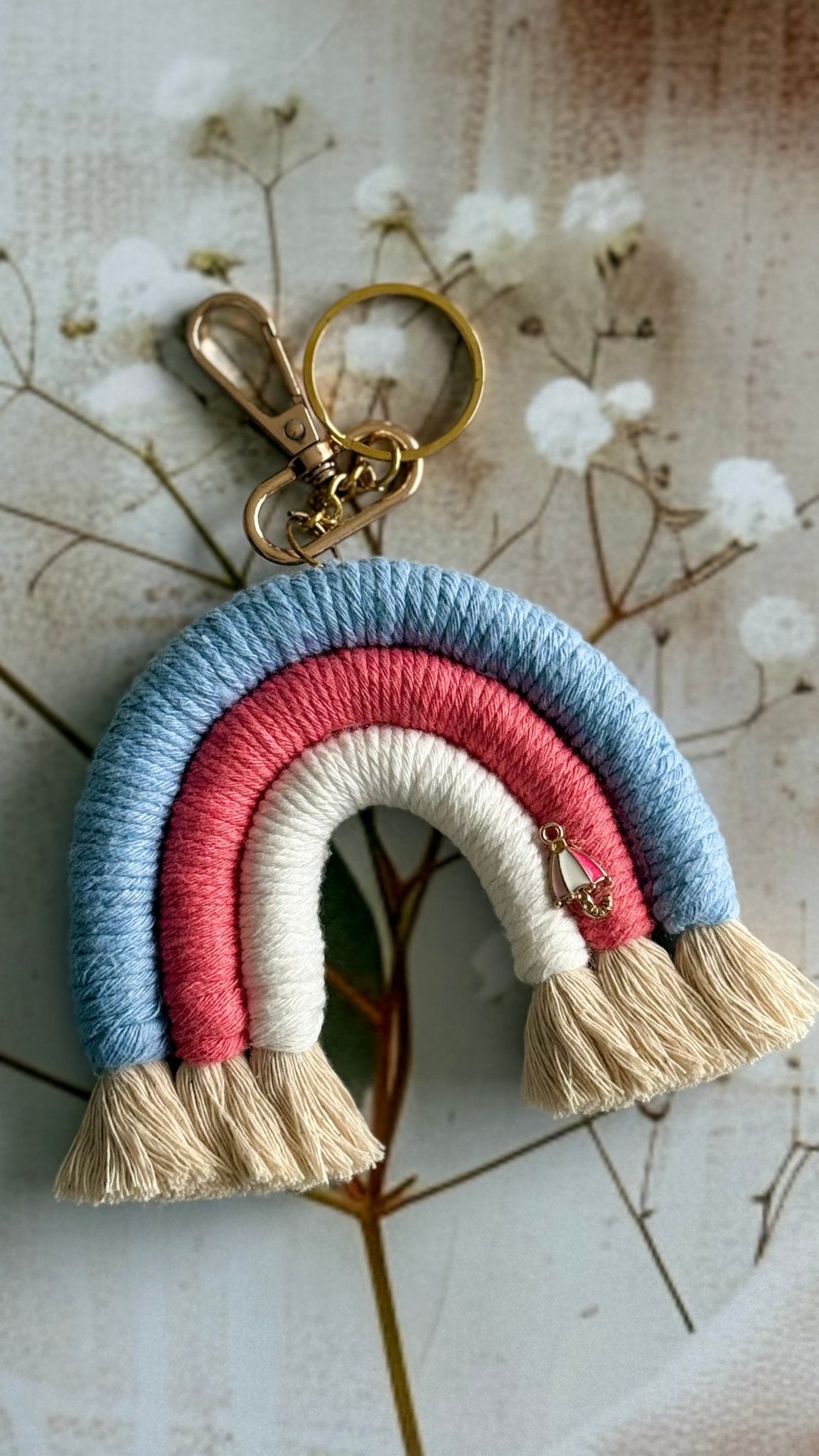 Macrame Rainbow Charm Keychain Handmade Boho Keychain – Gift on Brown Living™. SKU: RBWCK007. Img 12.