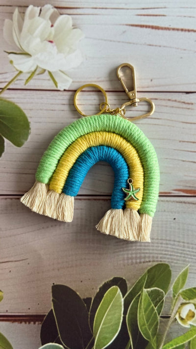 Macrame Rainbow Charm Keychain Handmade Boho Keychain – Gift on Brown Living™. SKU: RBWCK007. Img 10.