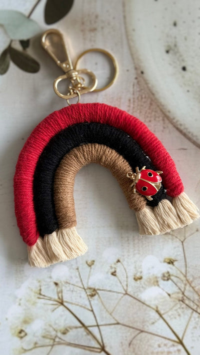 Macrame Rainbow Charm Keychain Handmade Boho Keychain – Gift on Brown Living™. SKU: RBWCK007. Img 3.
