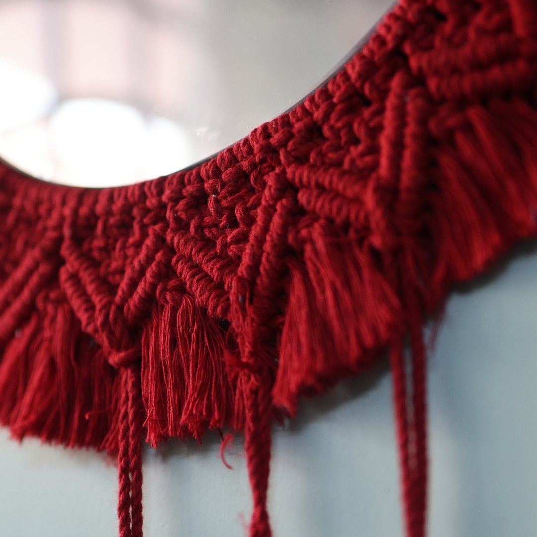 Macrame Red Dream Catcher Mirror | Verified Sustainable by Brown Living™