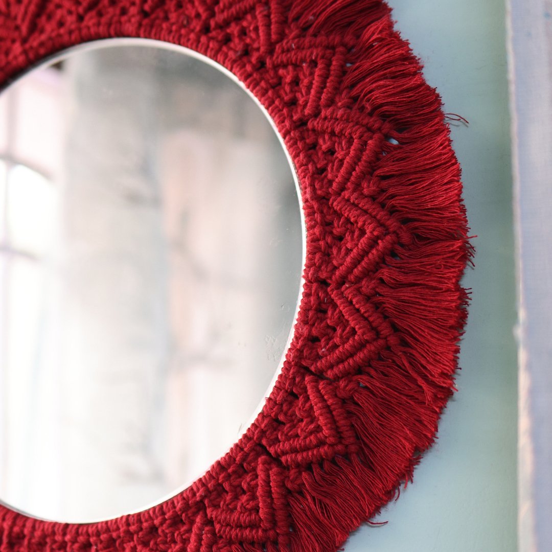 Macrame Red Dream Catcher Mirror | Verified Sustainable by Brown Living™