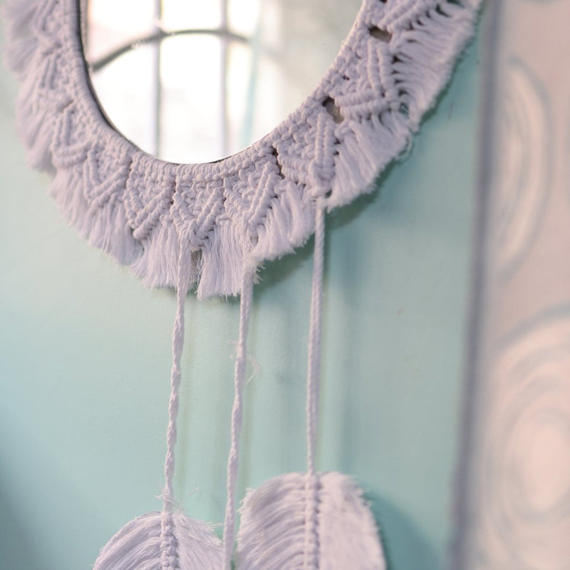 Macrame White Dream Catcher Mirror | Verified Sustainable Wall Decor on Brown Living™