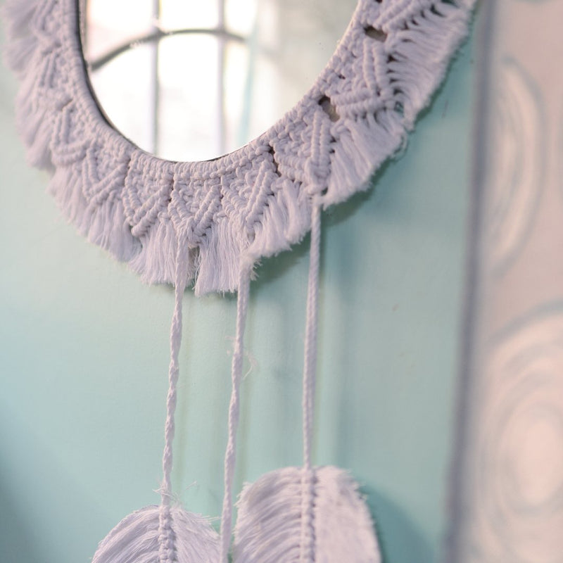 Macrame White Dream Catcher Mirror | Verified Sustainable by Brown Living™