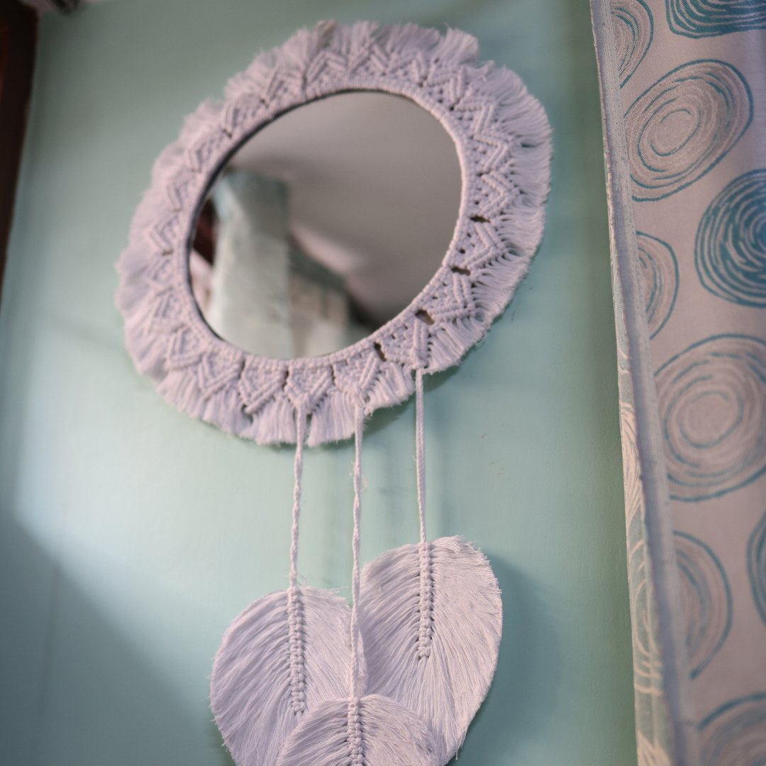 Macrame White Dream Catcher Mirror | Verified Sustainable by Brown Living™