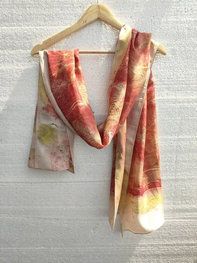 Madder Guava & Herbs Pure Silk Scarf | Handcrafted Silk Stole – Womens Scarf on Brown Living™. SKU: PS9. Img 3.