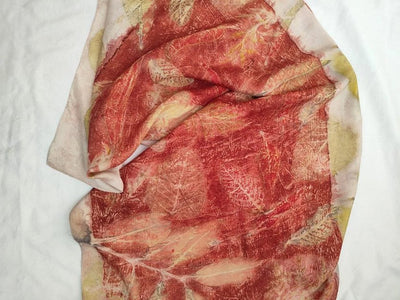 Madder Guava & Herbs Pure Silk Scarf | Handcrafted Silk Stole – Womens Scarf on Brown Living™. SKU: PS9. Img 5.