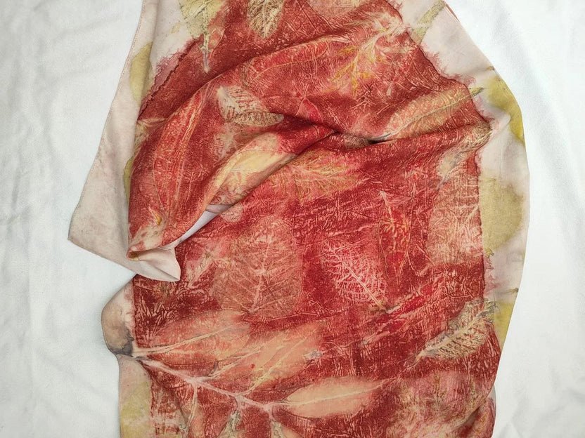 Madder Guava & Herbs Pure Silk Scarf | Handcrafted Silk Stole – Womens Scarf on Brown Living™. SKU: PS9. Img 5.