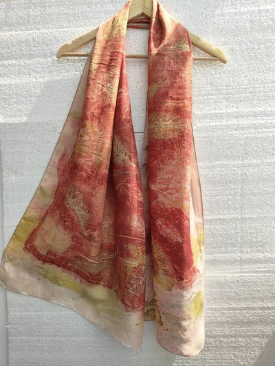 Madder Guava & Herbs Pure Silk Scarf | Handcrafted Silk Stole – Womens Scarf on Brown Living™. SKU: PS9. Img 1.