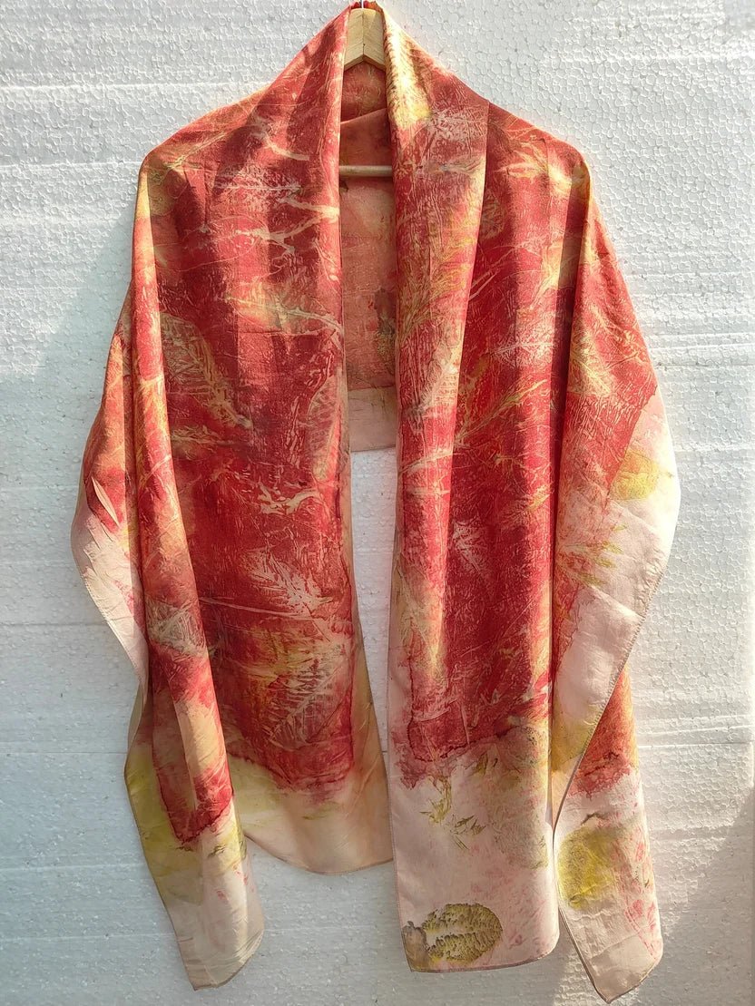 Madder Guava & Herbs Pure Silk Scarf | Handcrafted Silk Stole – Womens Scarf on Brown Living™. SKU: PS9. Img 2.