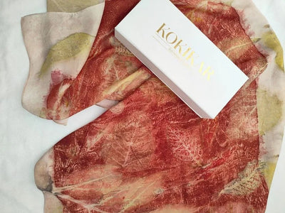 Madder Guava & Herbs Pure Silk Scarf | Handcrafted Silk Stole – Womens Scarf on Brown Living™. SKU: PS9. Img 6.