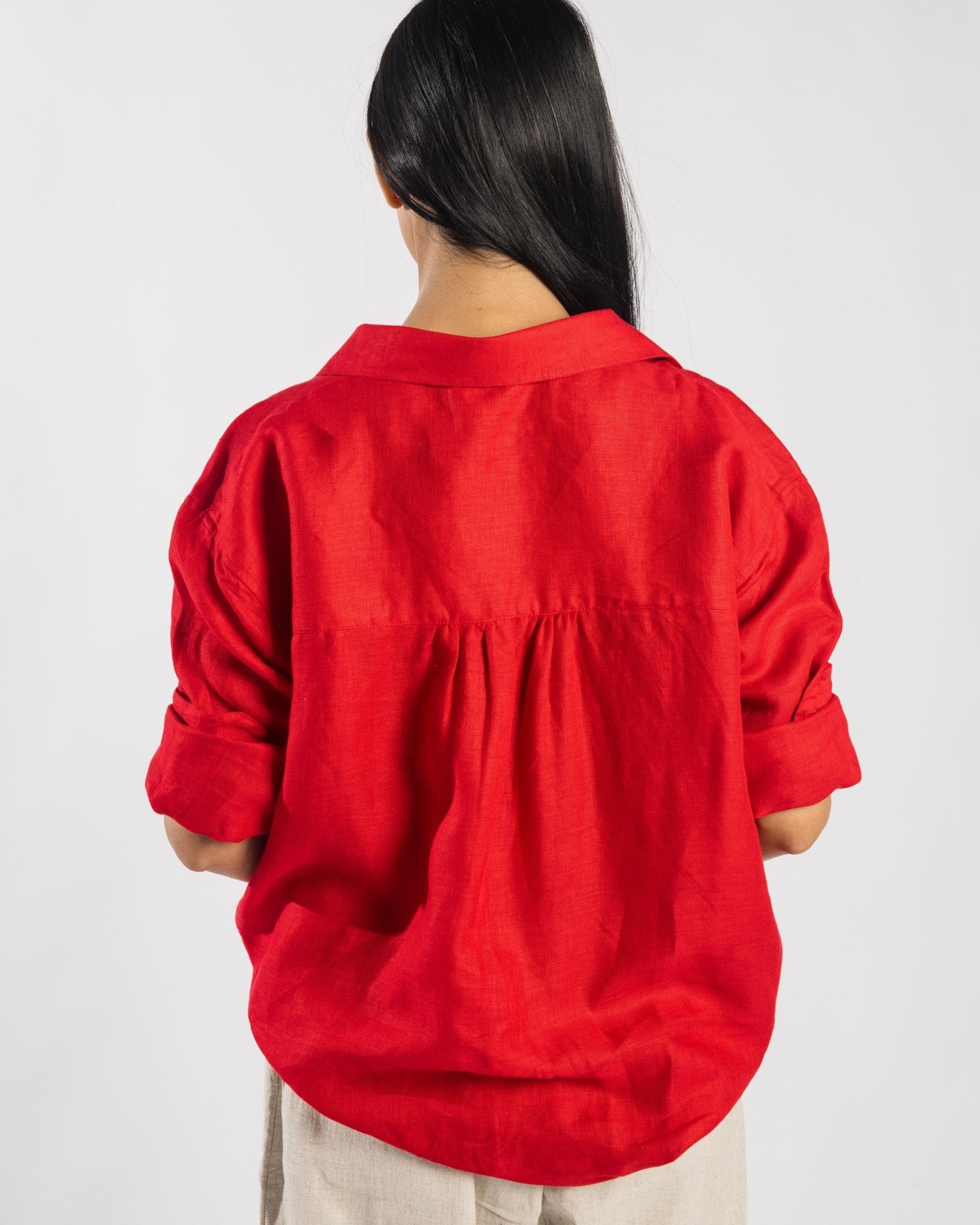 Madder Linen Shirt For Women Natural Dyed Linen Top – Womens Shirt on Brown Living™. SKU: LIN-MAD-XXS. Img 2.