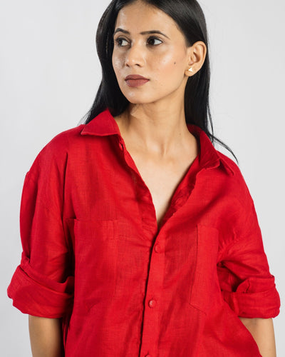 Madder Linen Shirt For Women Natural Dyed Linen Top – Womens Shirt on Brown Living™. SKU: LIN-MAD-XXS. Img 1.