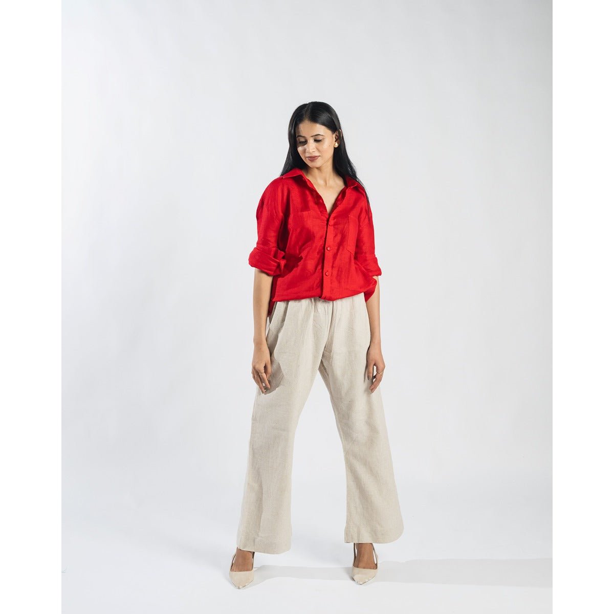 Madder Linen Shirt For Women Natural Dyed Linen Top – Womens Shirt on Brown Living™. SKU: LIN-MAD-XXS. Img 2.