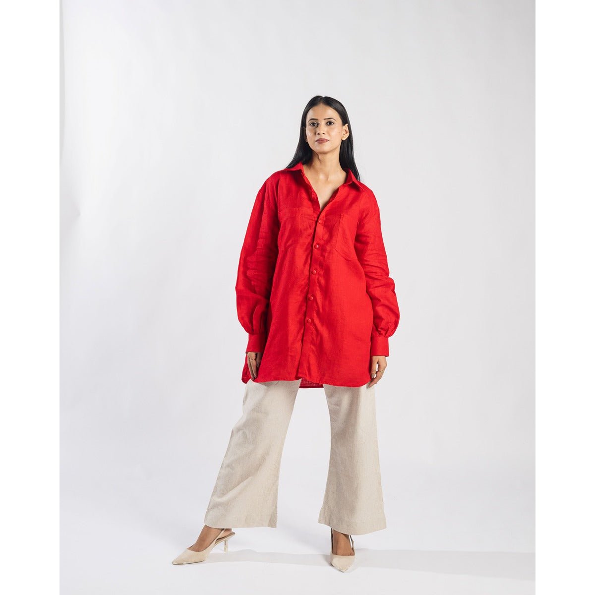Madder Linen Shirt For Women Natural Dyed Linen Top – Womens Shirt on Brown Living™. SKU: LIN-MAD-XXS. Img 1.