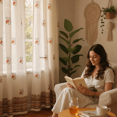 Madhubani Cotton Door Curtain - Set of 2 (7 x 4 ft) – Curtains on Brown Living™. SKU: CURMADHUBANI7FEET. Img 6.