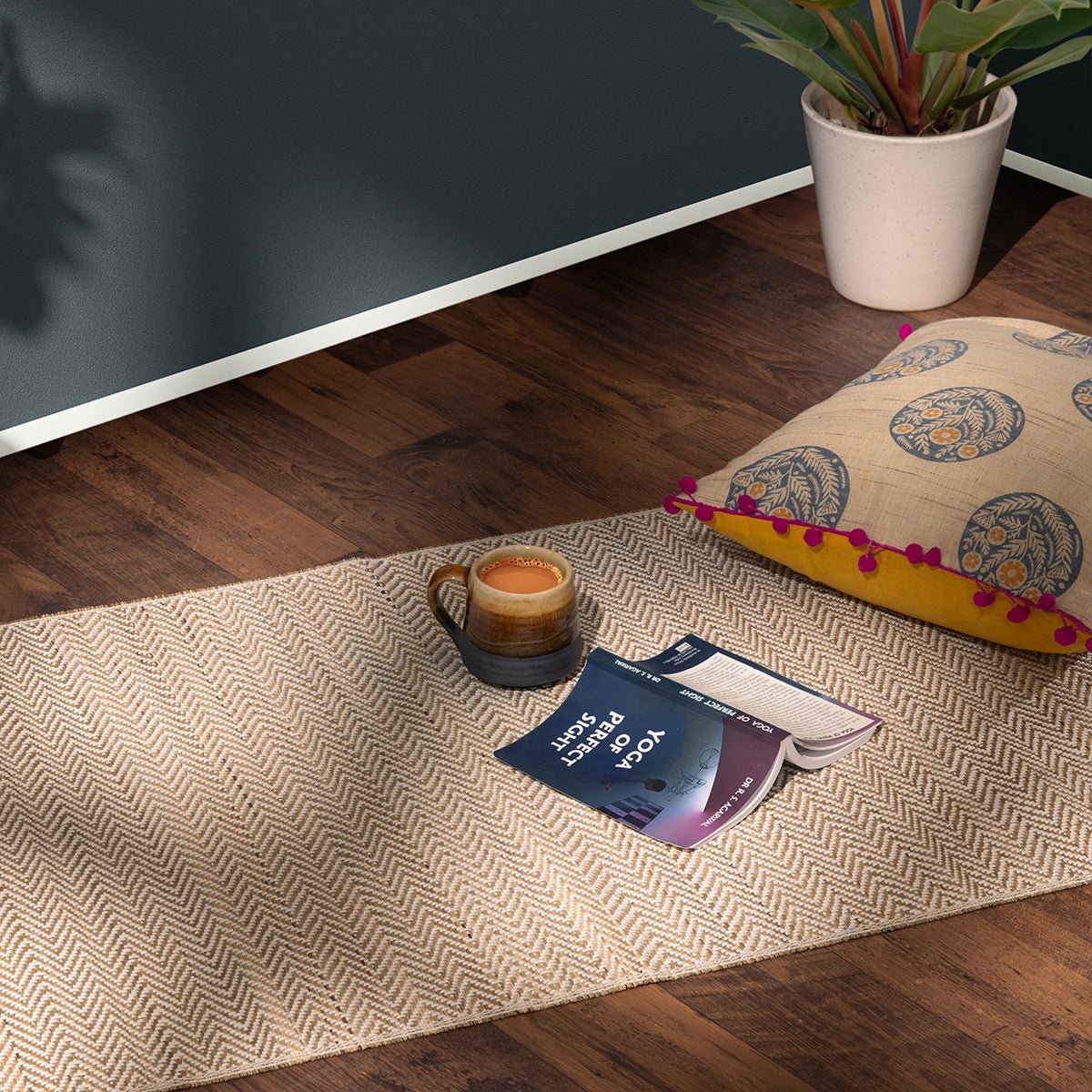 Madurkathi Chevron Tassels Floor Runner Ivory (2ft x 6ft) – Mats & Rugs on Brown Living™. SKU: MKFRUN020A. Img 2.